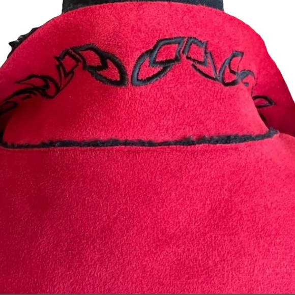 Vintage Coldwater Creek Faux Red Suede Black Bead Embroidered Knit Sleeve Jacket - Picture 4 of 7
